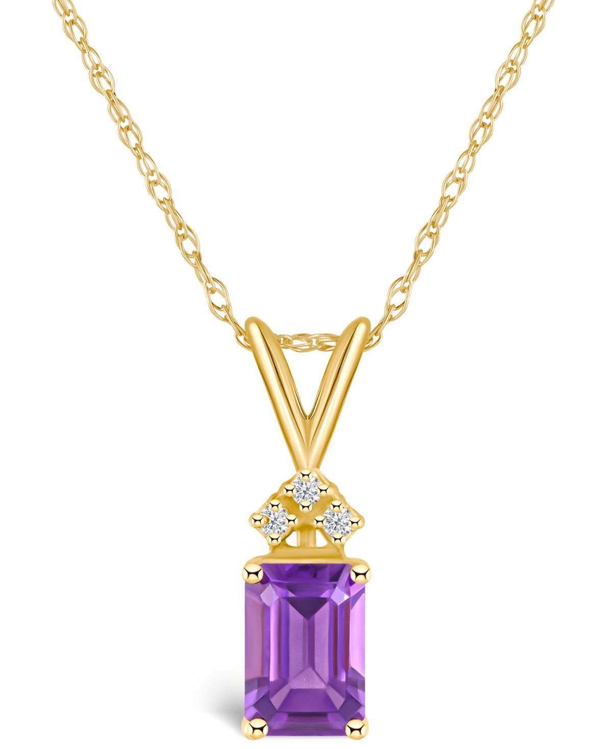 Celebration Gems 14k Gold Emerald Cut Amethyst & Diamond Accent Pendant Necklace, Womens Purple Product Image