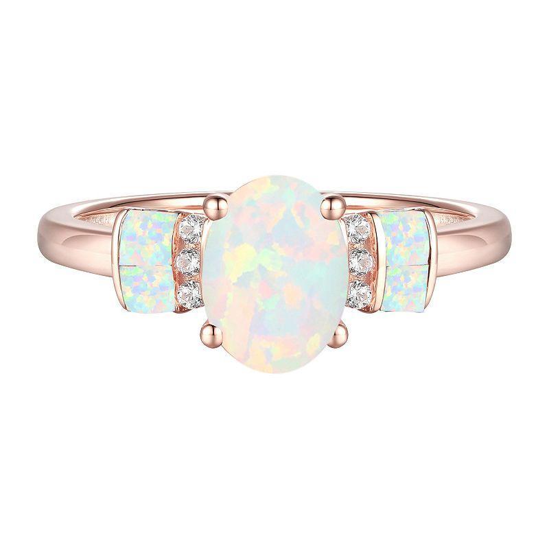 14k Rose Gold Over Silver Lab-Created Opal & Lab-Created White Sapphire Ring, Womens Product Image