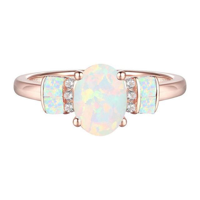 14k Rose Gold Over Silver Lab-Created Opal & Lab-Created White Sapphire Ring, Womens Pink Product Image