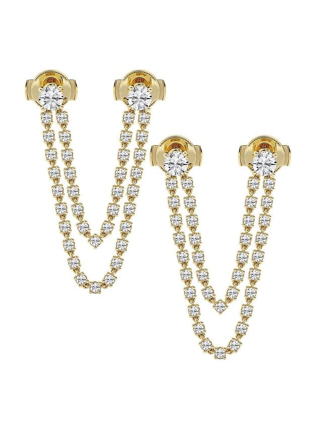 Womens Connecting 14K Yellow Gold & 1.80 TCW Lab-Grown Diamond Double Chain Drop Earrings Product Image