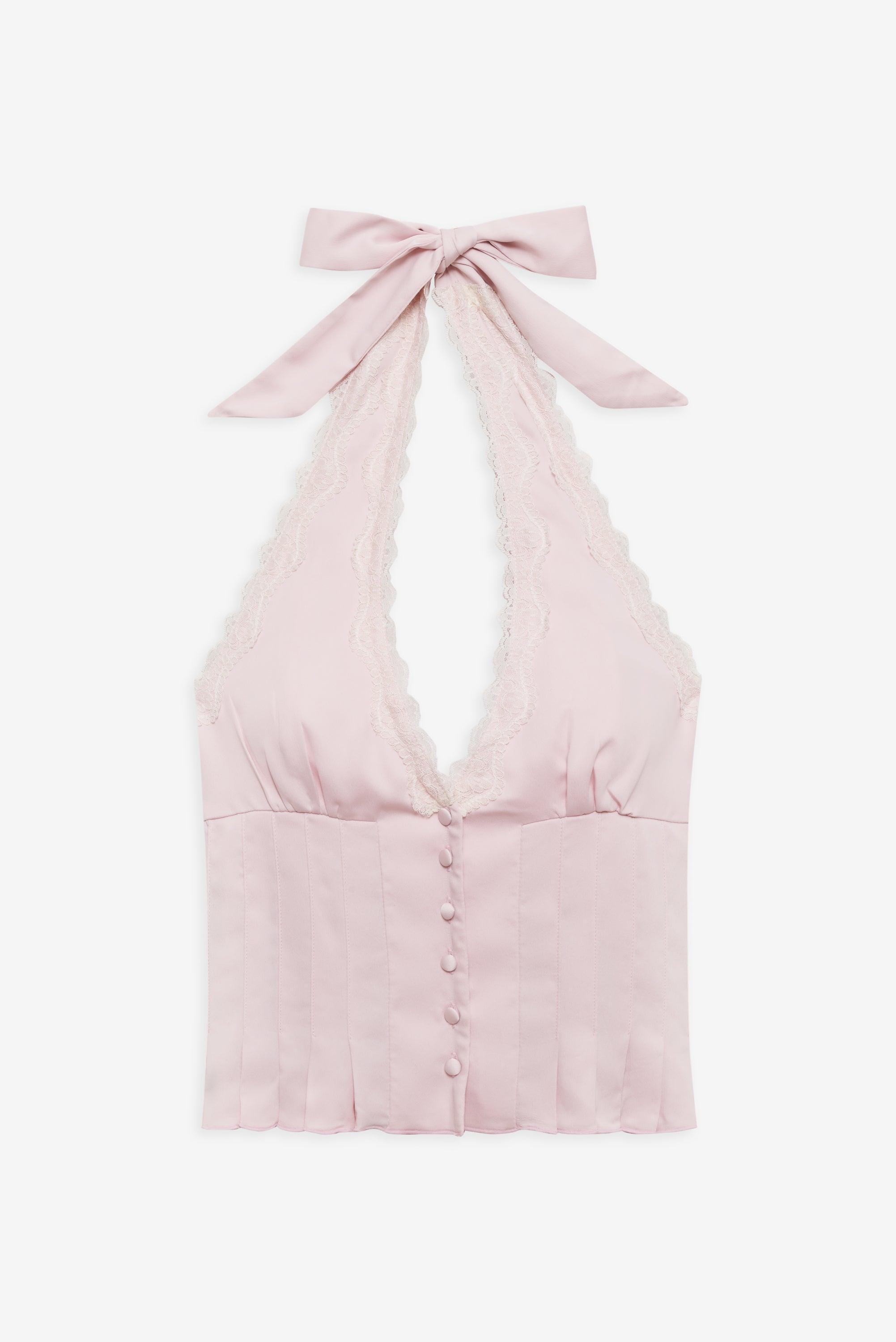 Angeline Satin Halter Top - Pink Porcelain Product Image