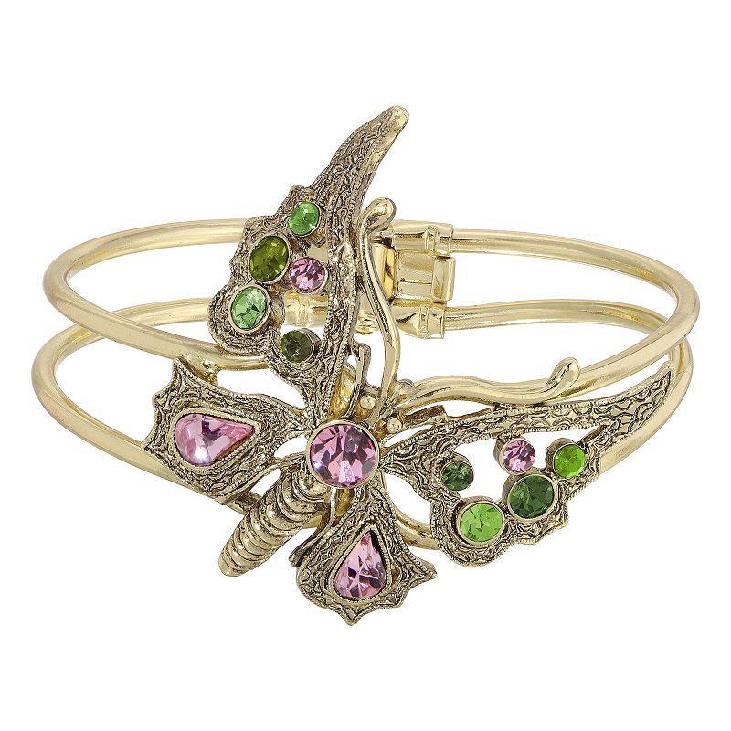 1928 Crystal Butterfly Hinge Cuff Bracelet, Womens, Pink Product Image