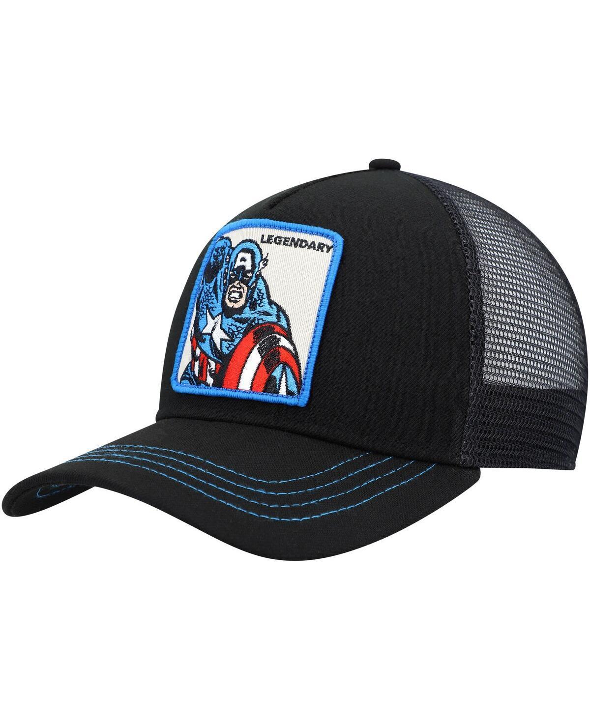 Mens Black Captain America Retro A-Frame Snapback Hat Product Image