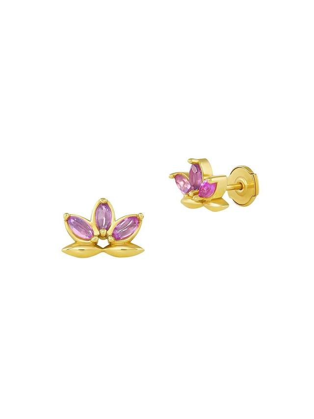 Womens Tillya Tepe 18K Yellow Gold & Pink Sapphire Lotus Stud Earrings Product Image