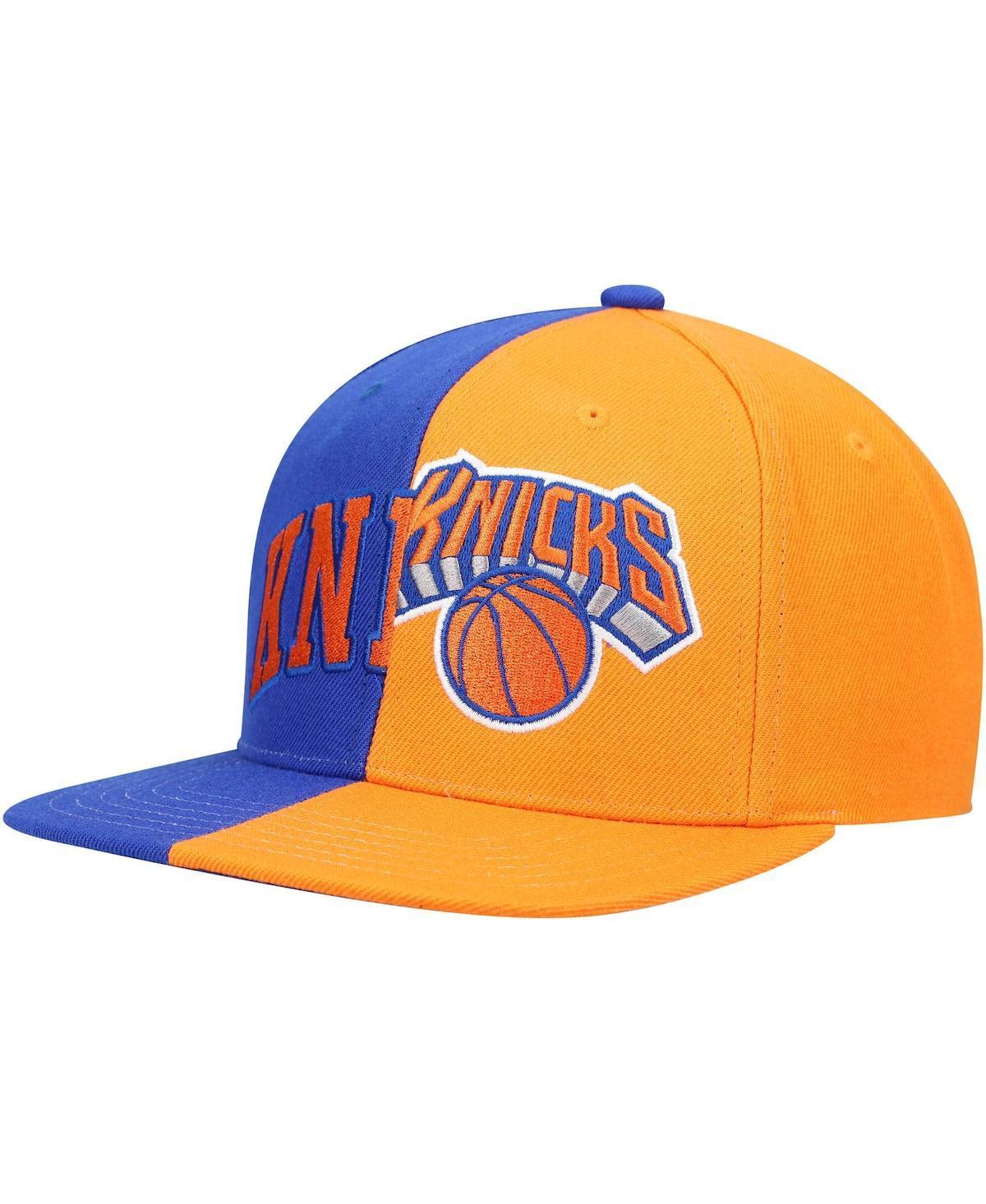 Mens Mitchell & Ness Royal/Orange New York Knicks Half and Half Snapback Hat Product Image