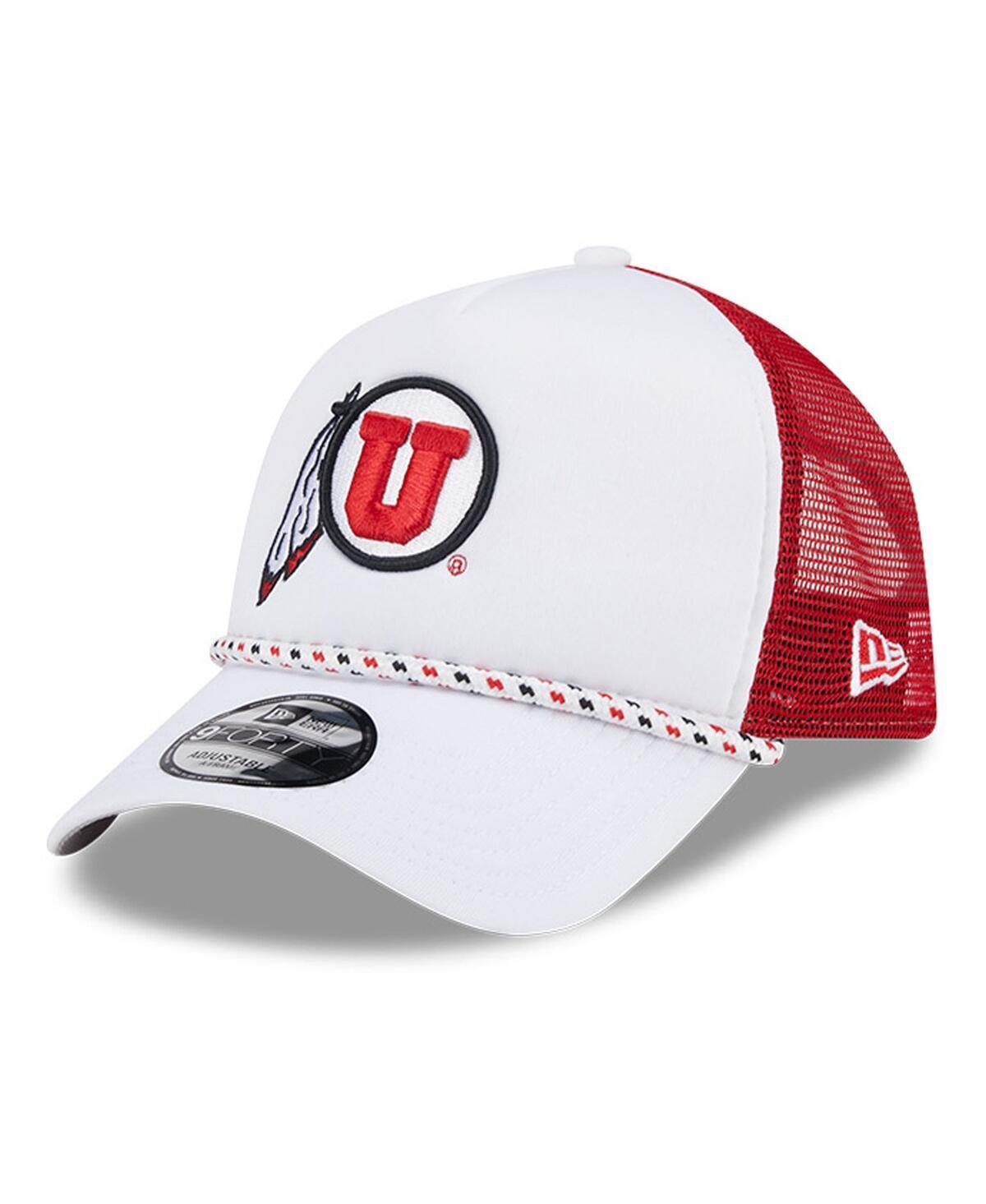 Mens New Era White/Red Utah Utes Court Sport Foam A-Frame 9FORTY Adjustable Trucker Hat Product Image