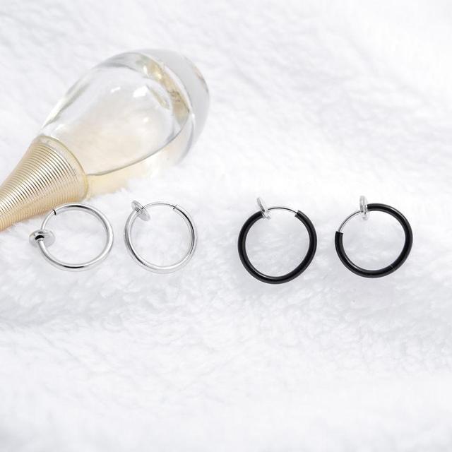 Stainless Steel Clip-On Hoop Earrings Product Image