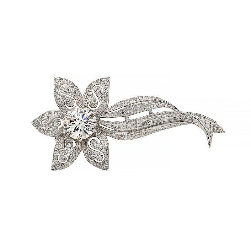 Sterling Silver Cubic Zirconia Flower Pin, Womens Product Image