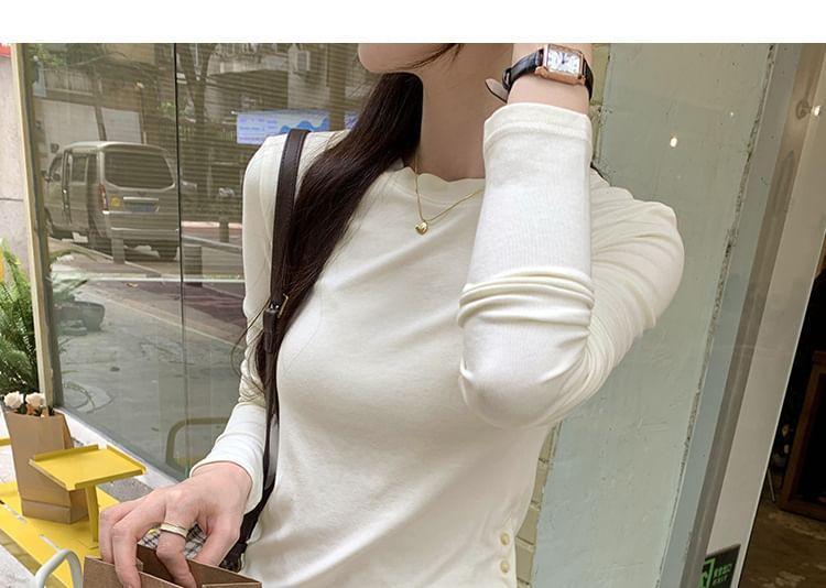 Long-Sleeve Crewneck Plain Top Product Image