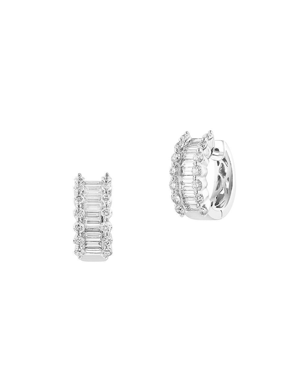 Womens 18K White Gold & 1.92 TCW Diamond Huggie Hoop Earrings Product Image