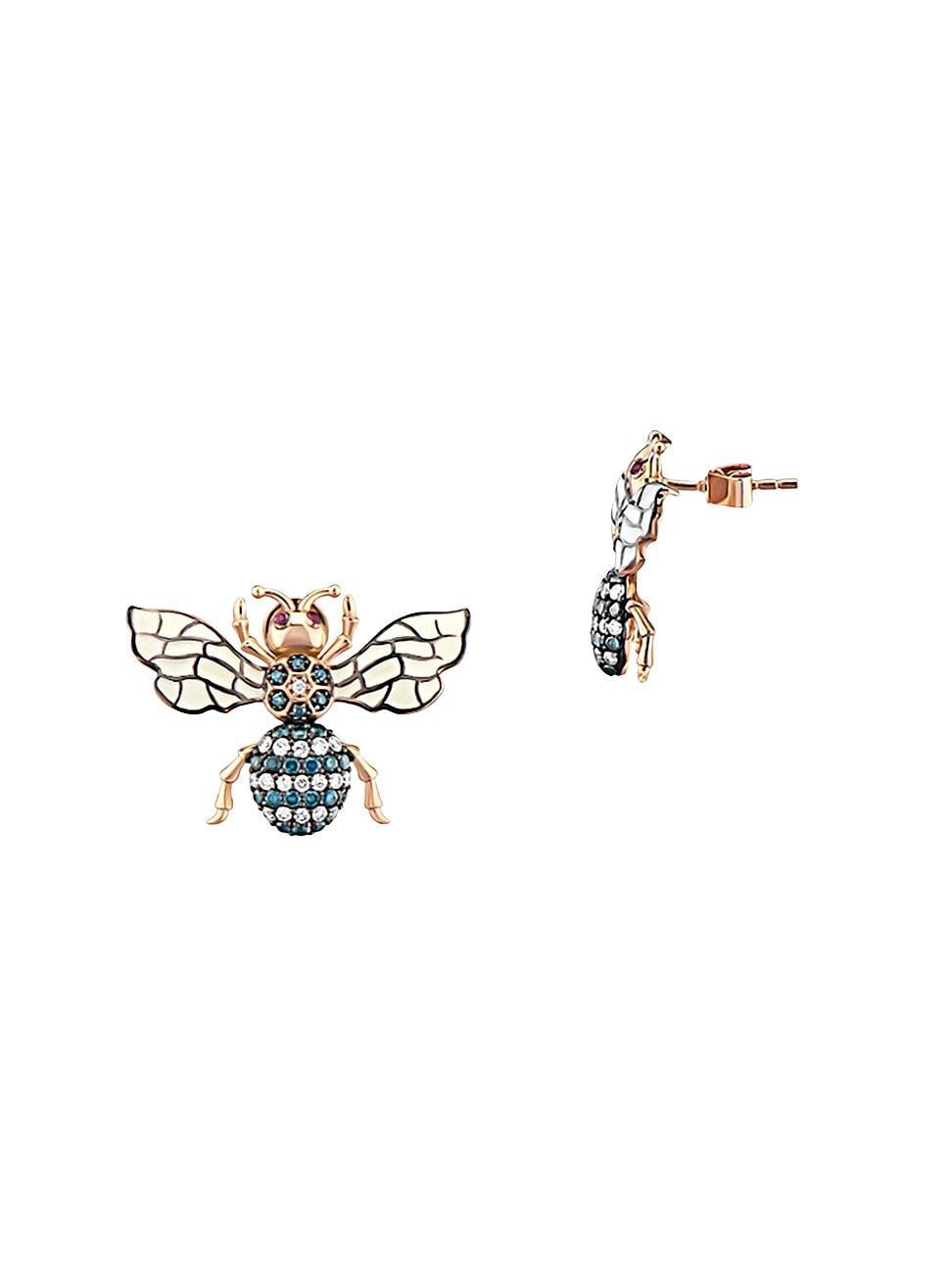 Womens Honey 14K Rose Gold, White & Blue Diamond Bee Earrings Product Image