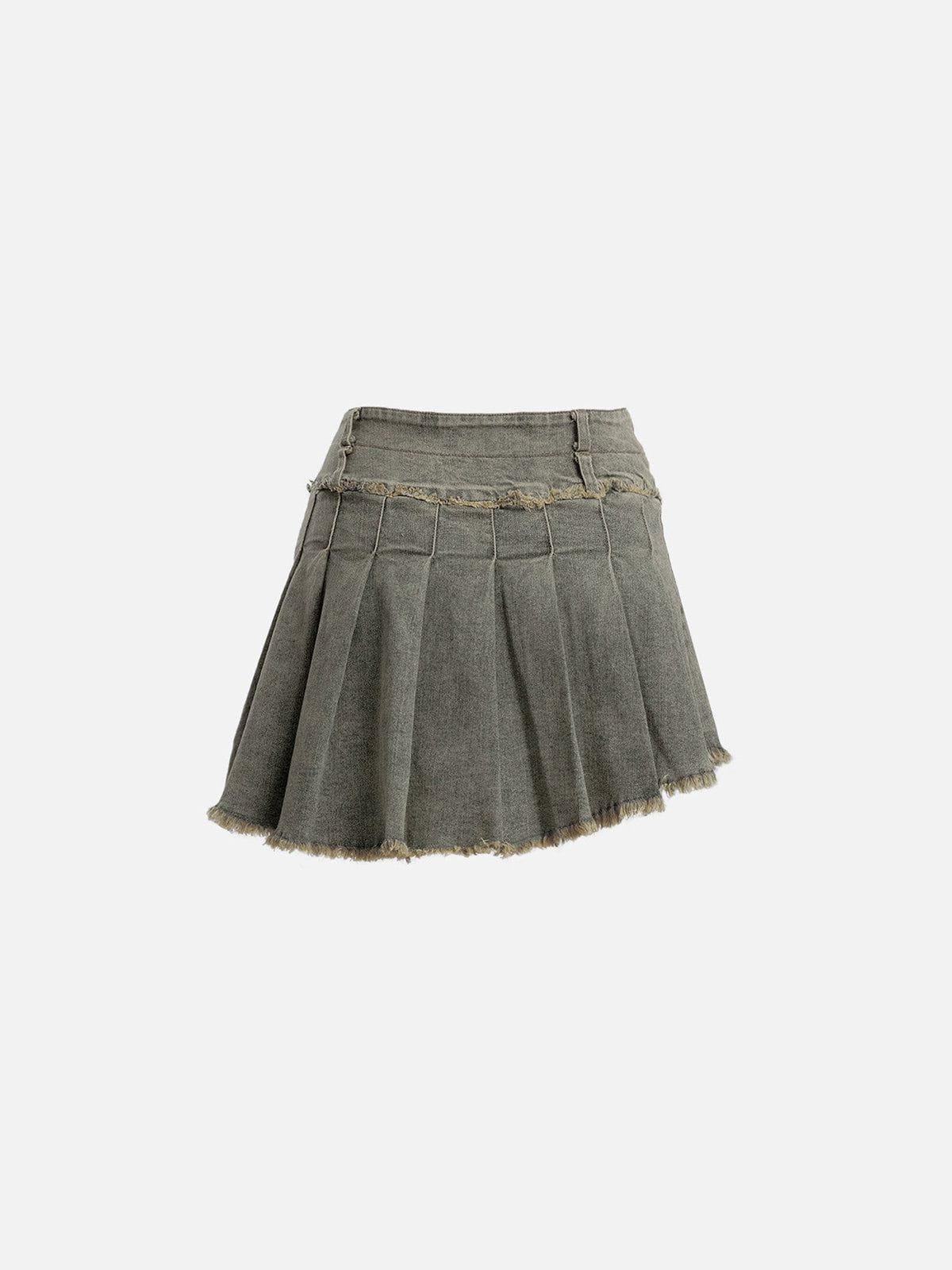 Fringe Wrinkle Washed Denim Skirt Product Image