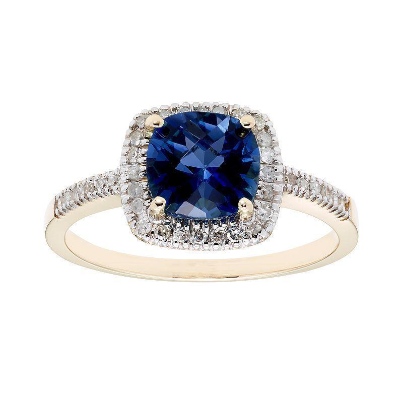 Lab-Created Blue Sapphire 10K Gold & 1/5 Carat T.W. Diamond Frame Ring, Womens Product Image