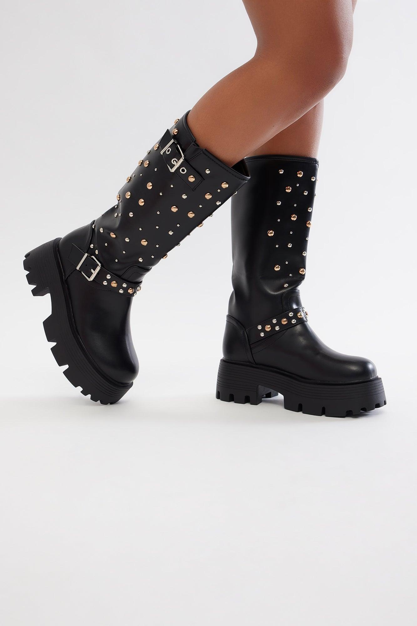 Maddox Studded Boots - Black Product Image