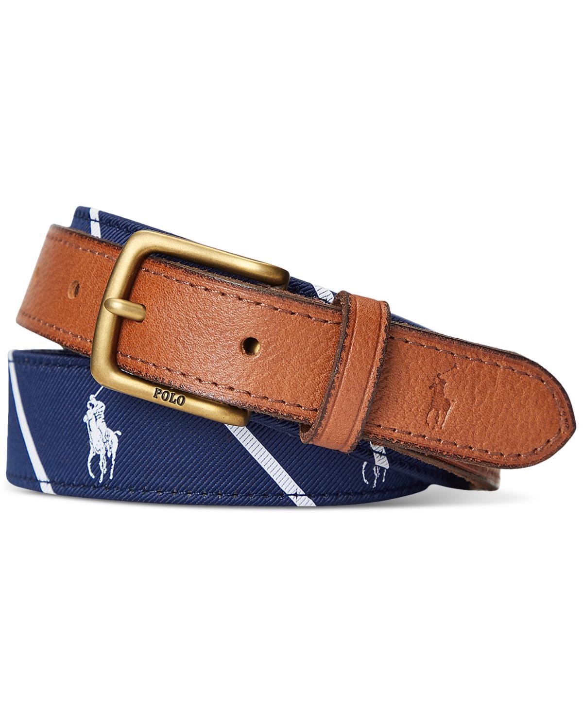 Men's Leather-trim Belt In Navy,white Pony Product Image