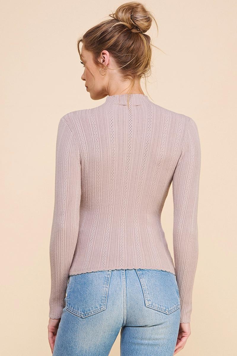 Ribbed Pointelle Mock Neck Sweater Product Image