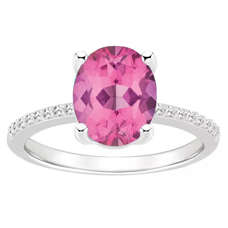 Alyson Layne Sterling Silver Oval Pink Topaz 1/10 Carat T.W. Diamond Ring, Womens Product Image