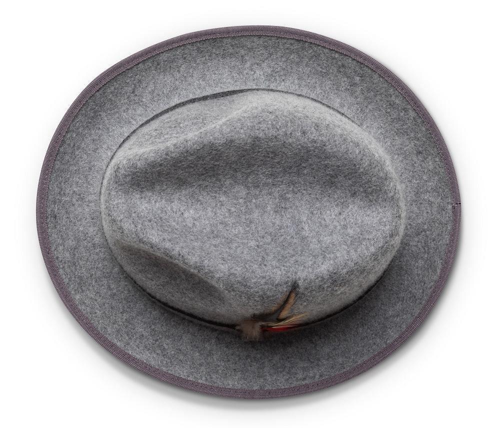 2 ¼" Brim Wool Felt Dress Hat with Feather Accent Gray with Red Bottom Product Image