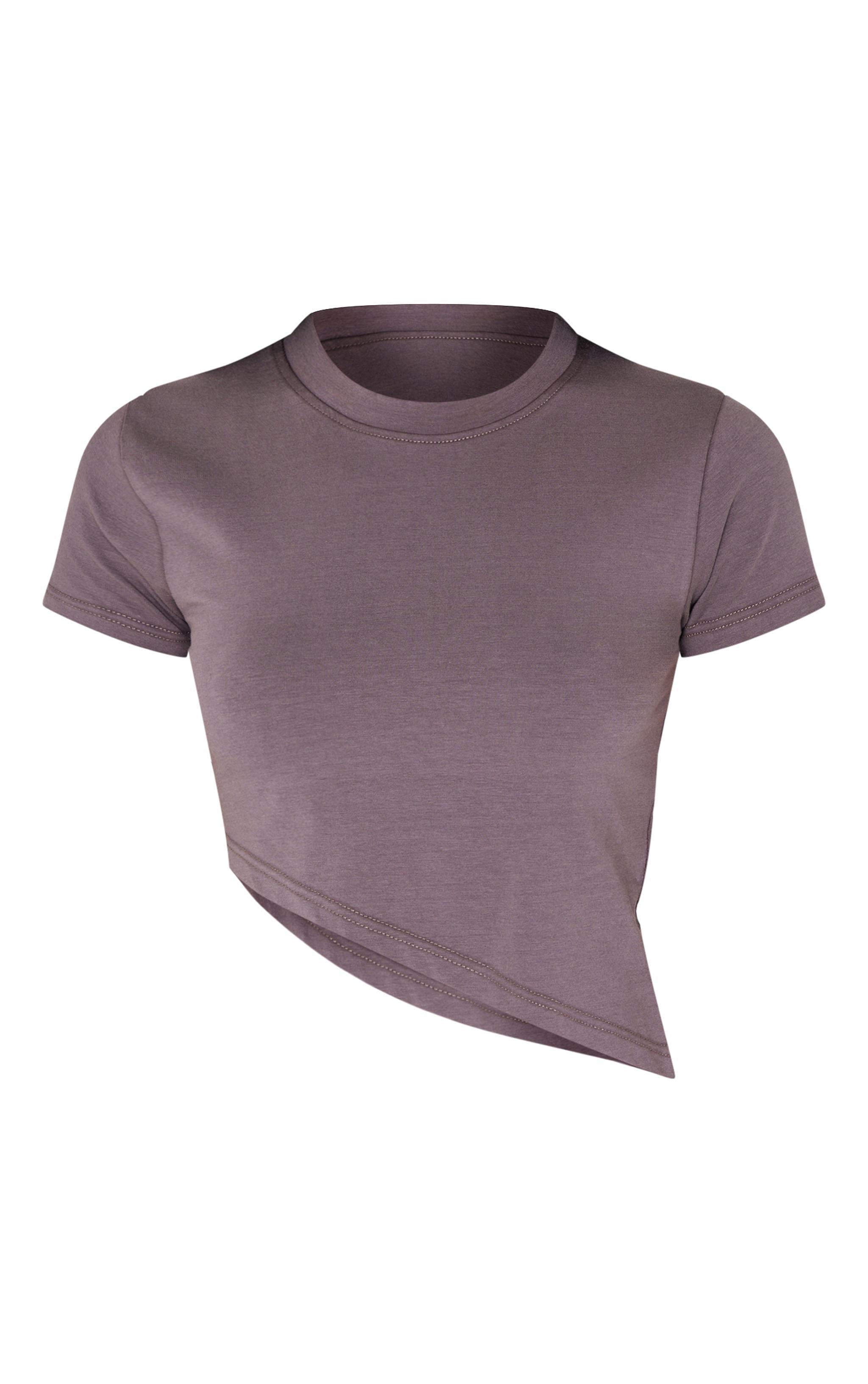 Charcoal Short Sleeve Asymmetrical Crop Top Product Image