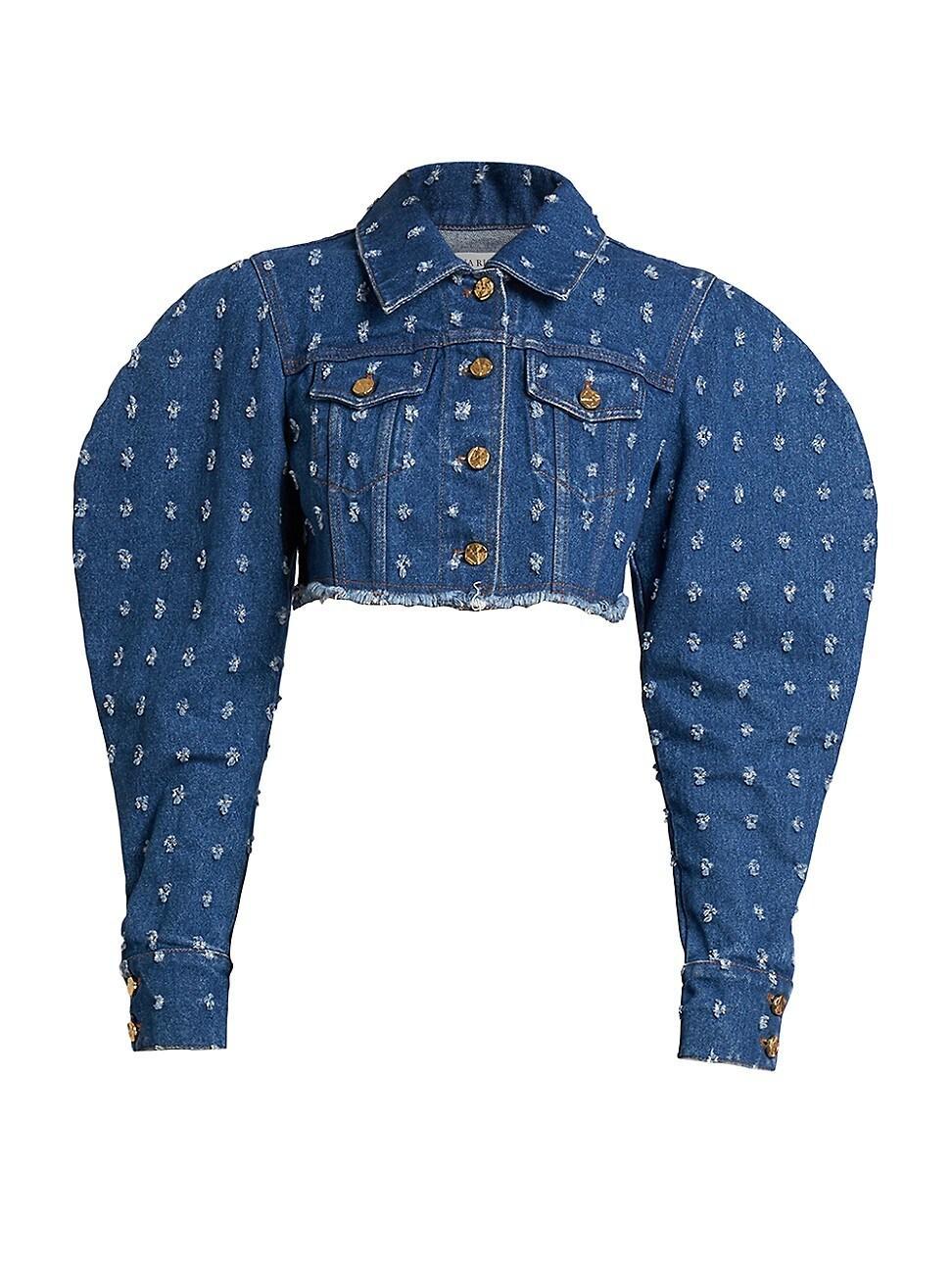 Womens Balloon-Sleeve Crop Denim Jacket Product Image