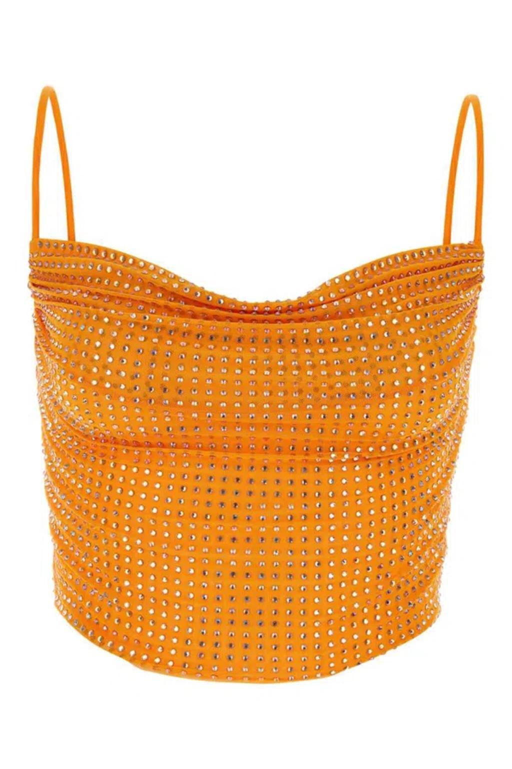 Rhinestone Mesh Top In Orange Product Image