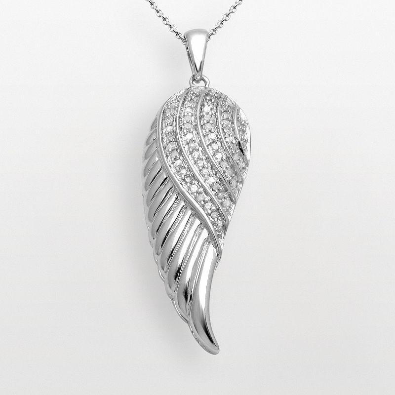 Sterling Silver 1/10-ct. T.W. Diamond Angel Wing Pendant, Womens White Product Image