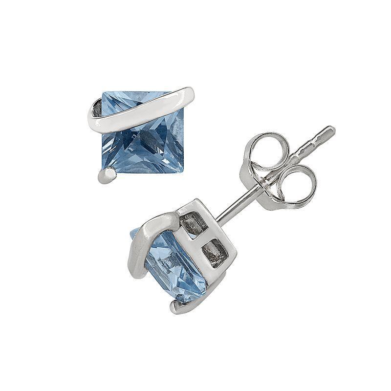 Lab-Created Aquamarine Sterling Silver Stud Earrings, Womens, Blue Product Image