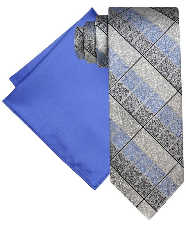 Steve Harvey Mens Ornate Grid Tie & Solid Pocket Square Set Product Image