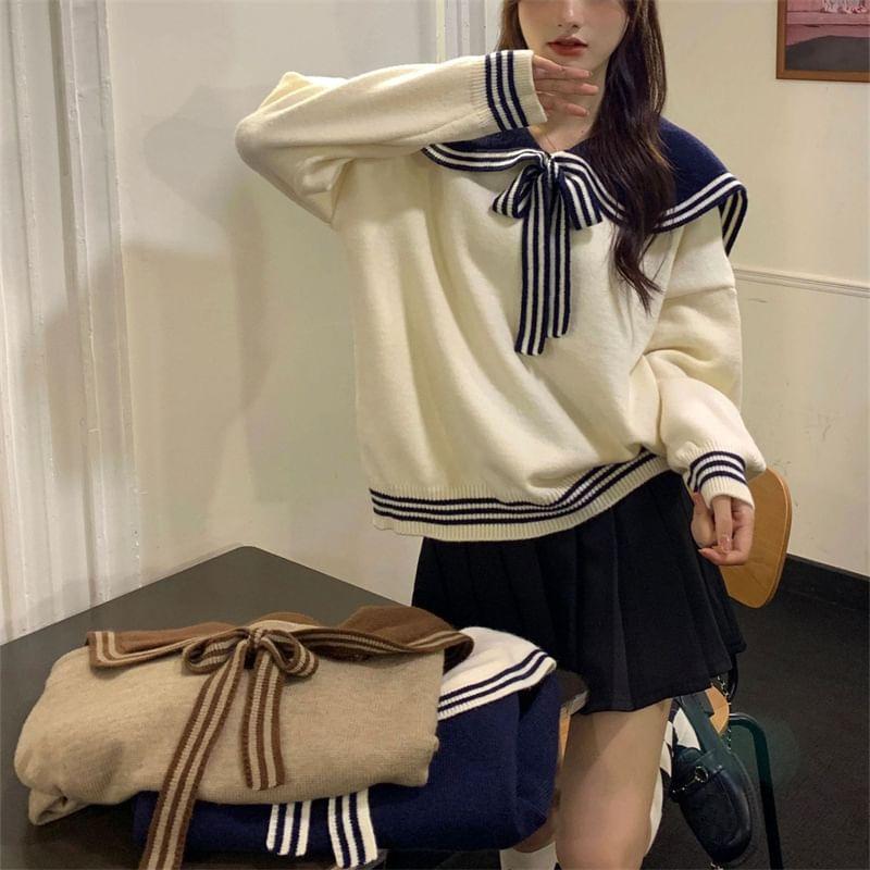 Sailor Collar Striped Sweater Product Image