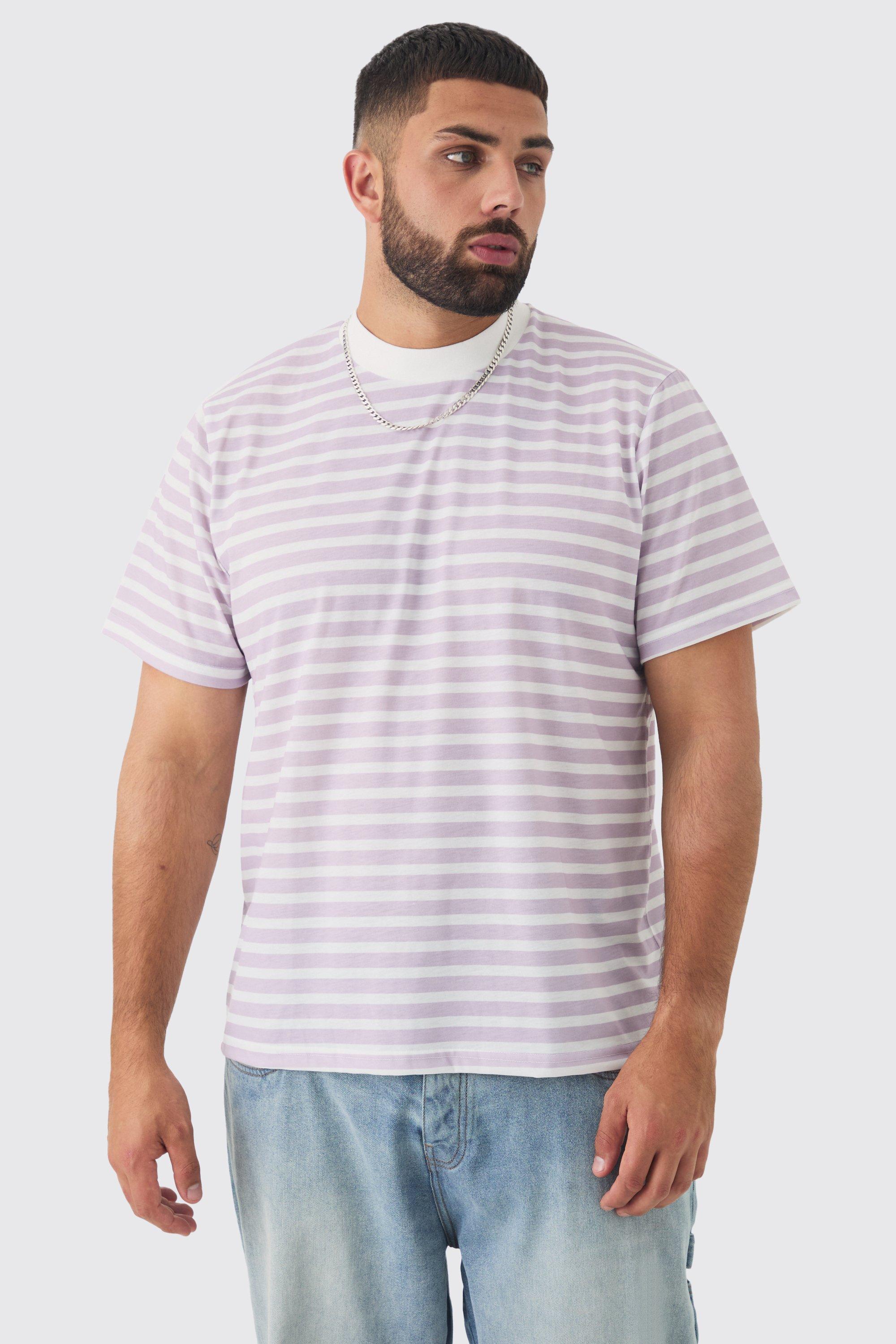 Plus Extended Neck Stripe T-shirt | boohooMAN USA Product Image