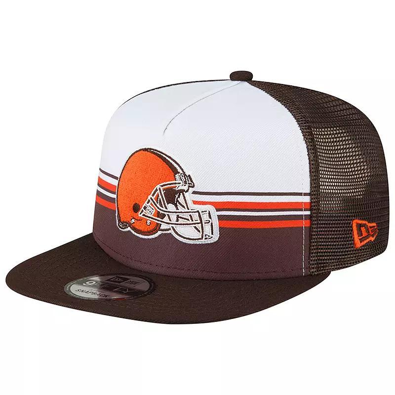 Mens New Era /Brown Cleveland Browns Striped A-Frame 9FIFTY Trucker Snapback Hat Product Image