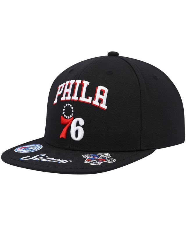 Mens Mitchell & Ness Black Philadelphia 76ers Front Loaded Snapback Hat Product Image