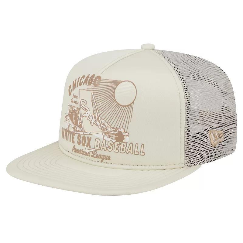 Mens New Era Khaki Chicago White Sox Almost Friday A-Frame 9FIFTY Trucker Snapback Hat Product Image