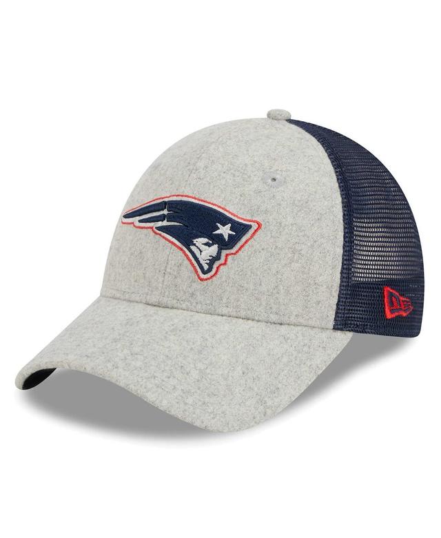 Mens New Era Heather Gray/Navy New England Patriots Pop Trucker 9FORTY Adjustable Hat Product Image