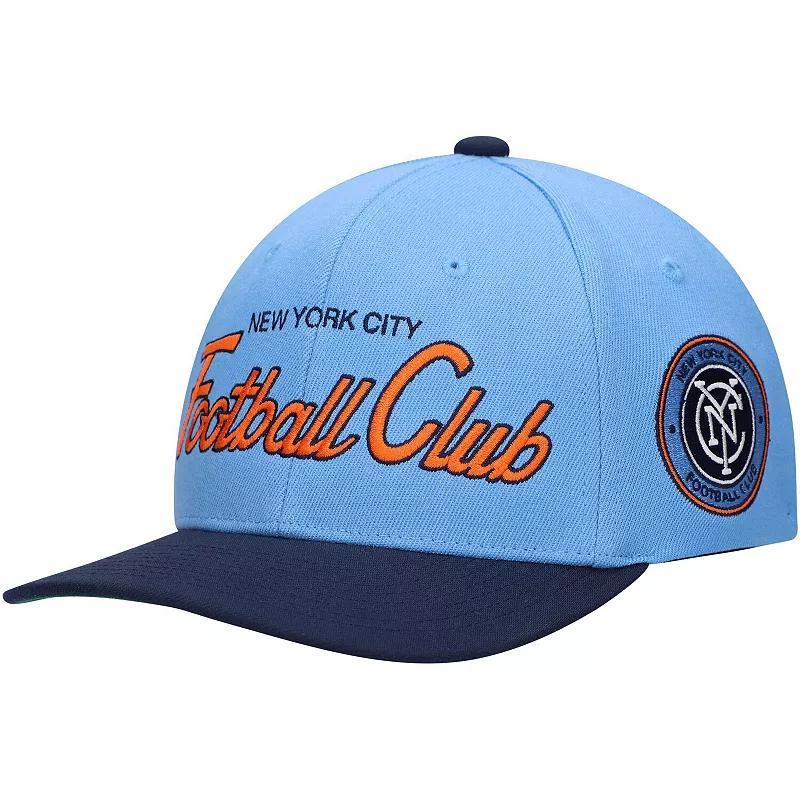 Mens Mitchell & Ness Light Blue New York City Fc Team Script 2.0 Stretch Snapback Hat Product Image