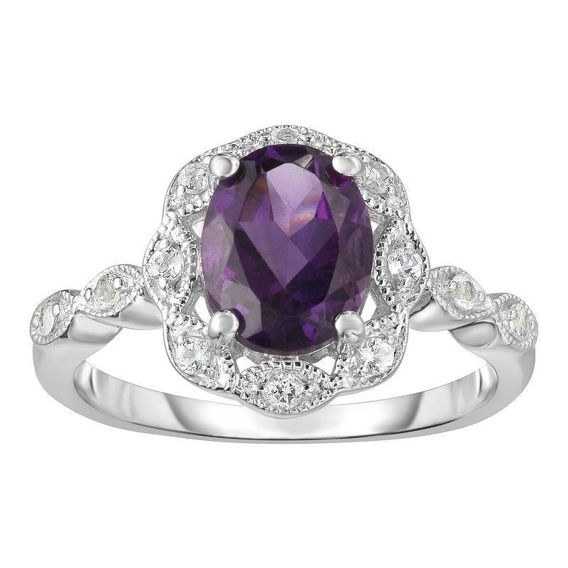 Sterling Silver Gemstone & White Topaz Frame Ring, Womens Purple Product Image