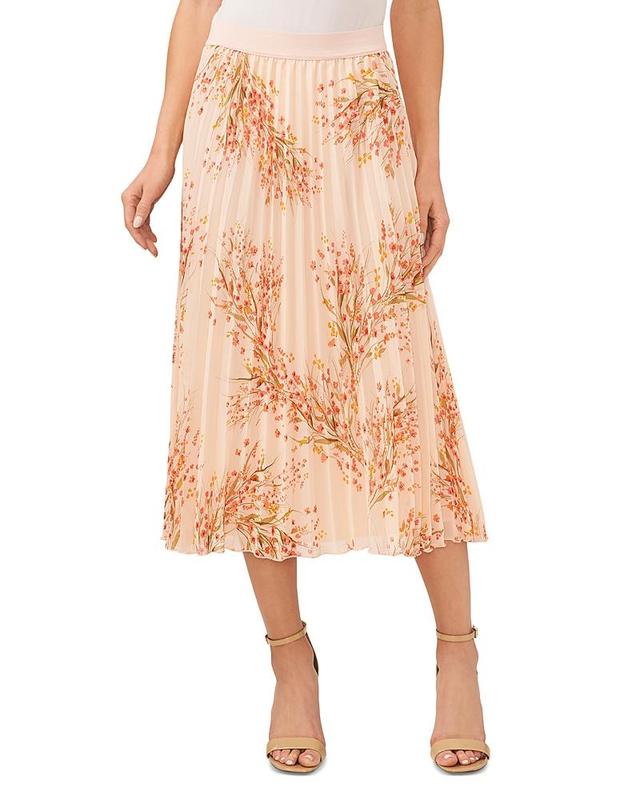 CeCe Womens Floral-Print Pleated Midi Skirt Product Image