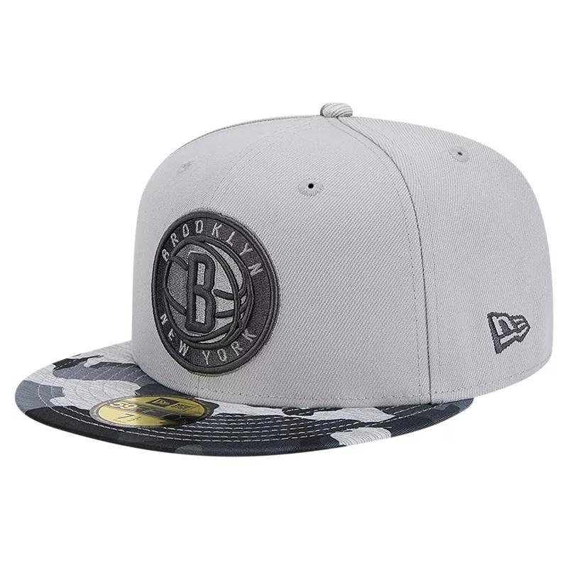 Mens New Era Gray Brooklyn Nets Active Color Camo Visor 59FIFTY Fitted Hat Product Image