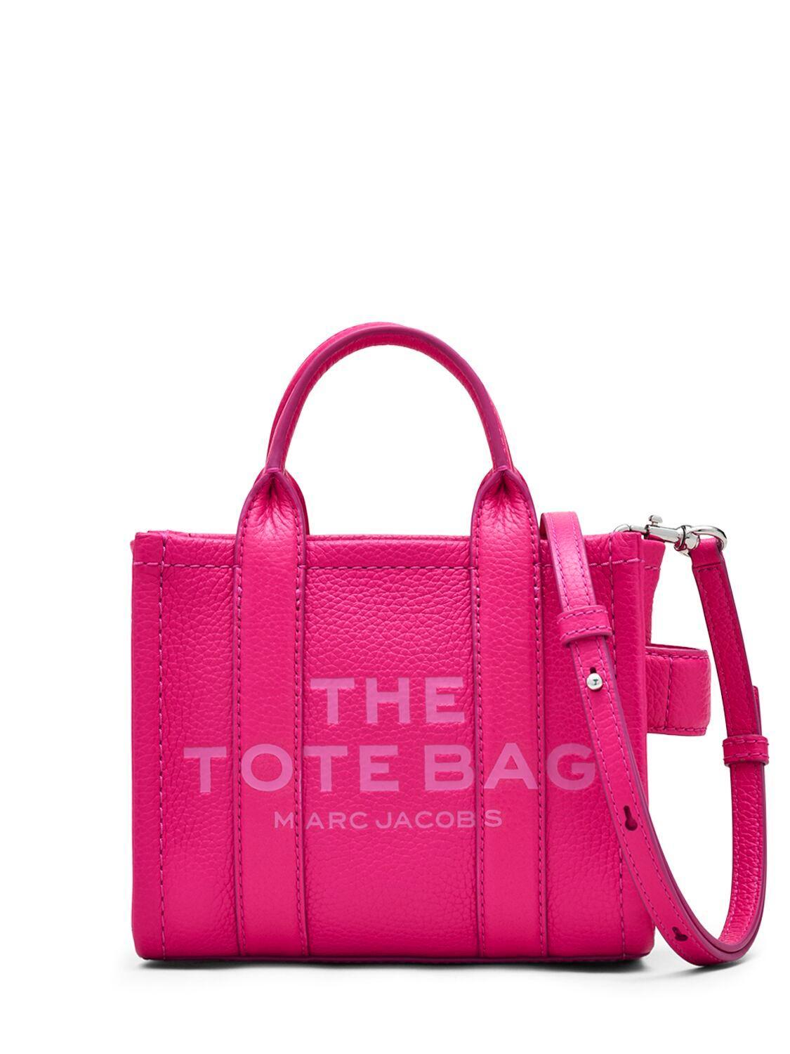 The Leather Medium Tote Lipstick Pink Handbag In Hot Pink Product Image