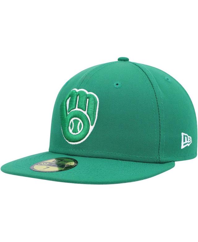 Mens New Era Kelly Green Milwaukee Brewers Logo White 59FIFTY Fitted Hat Product Image