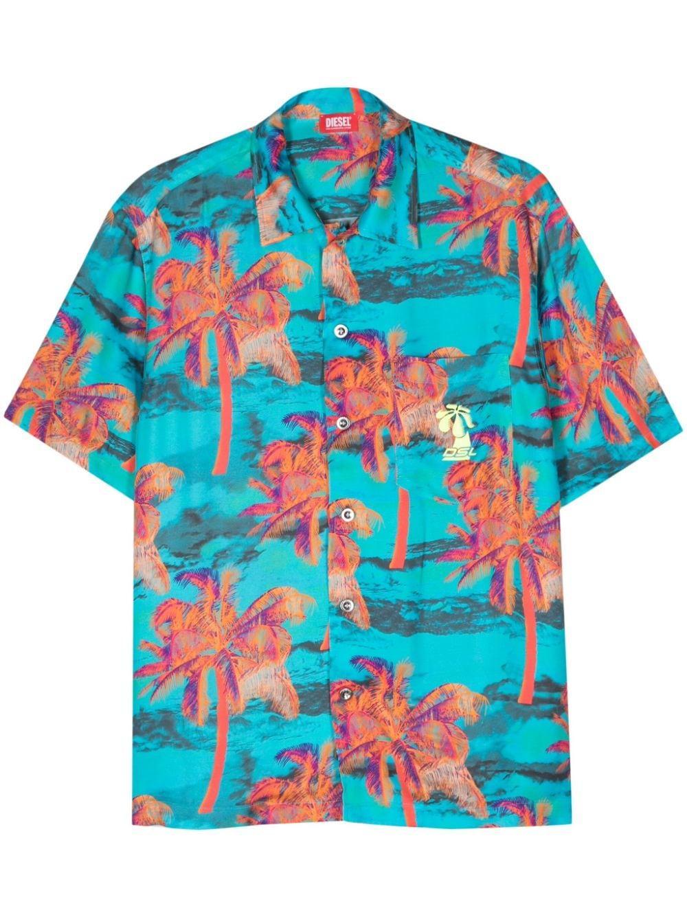 Bmowt-adrian Palm-tree Print Shirt In Blue Product Image