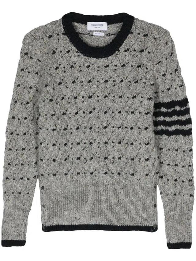 THOM BROWNE 4-bar Cable-knit Jumper In Grey Product Image