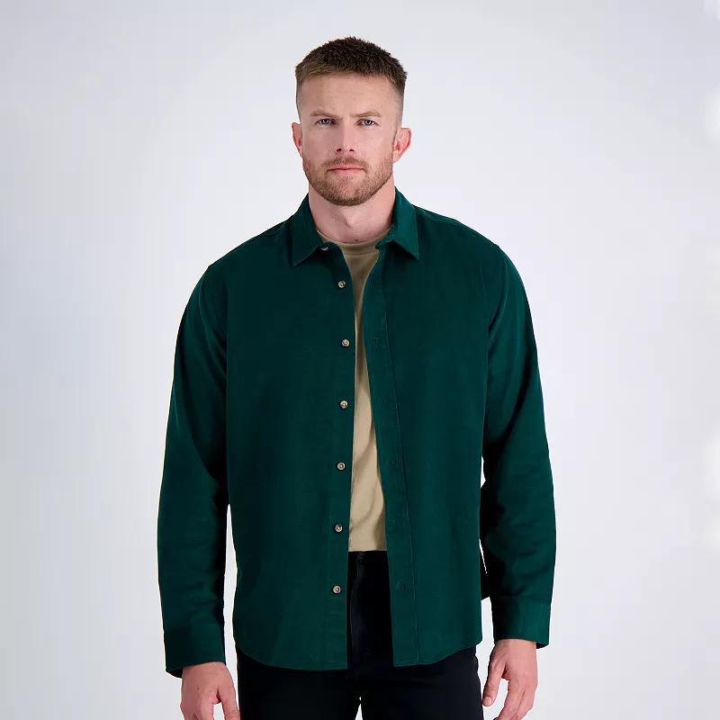 Mens Haggar Long Sleeve Casual Cotton Corduroy Shirt Green Green Product Image