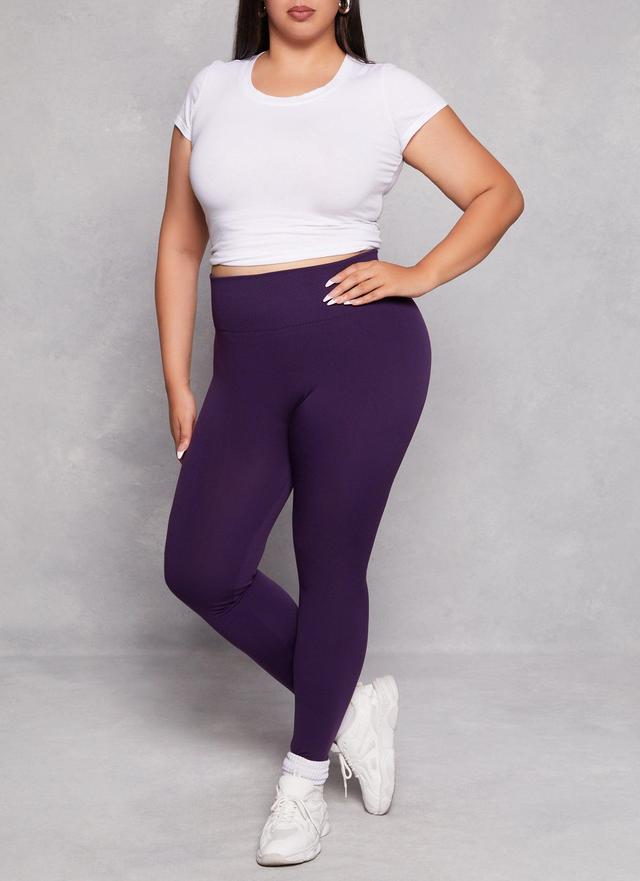 Womens Plus Size Fleece Textured Waistband Leggings Product Image