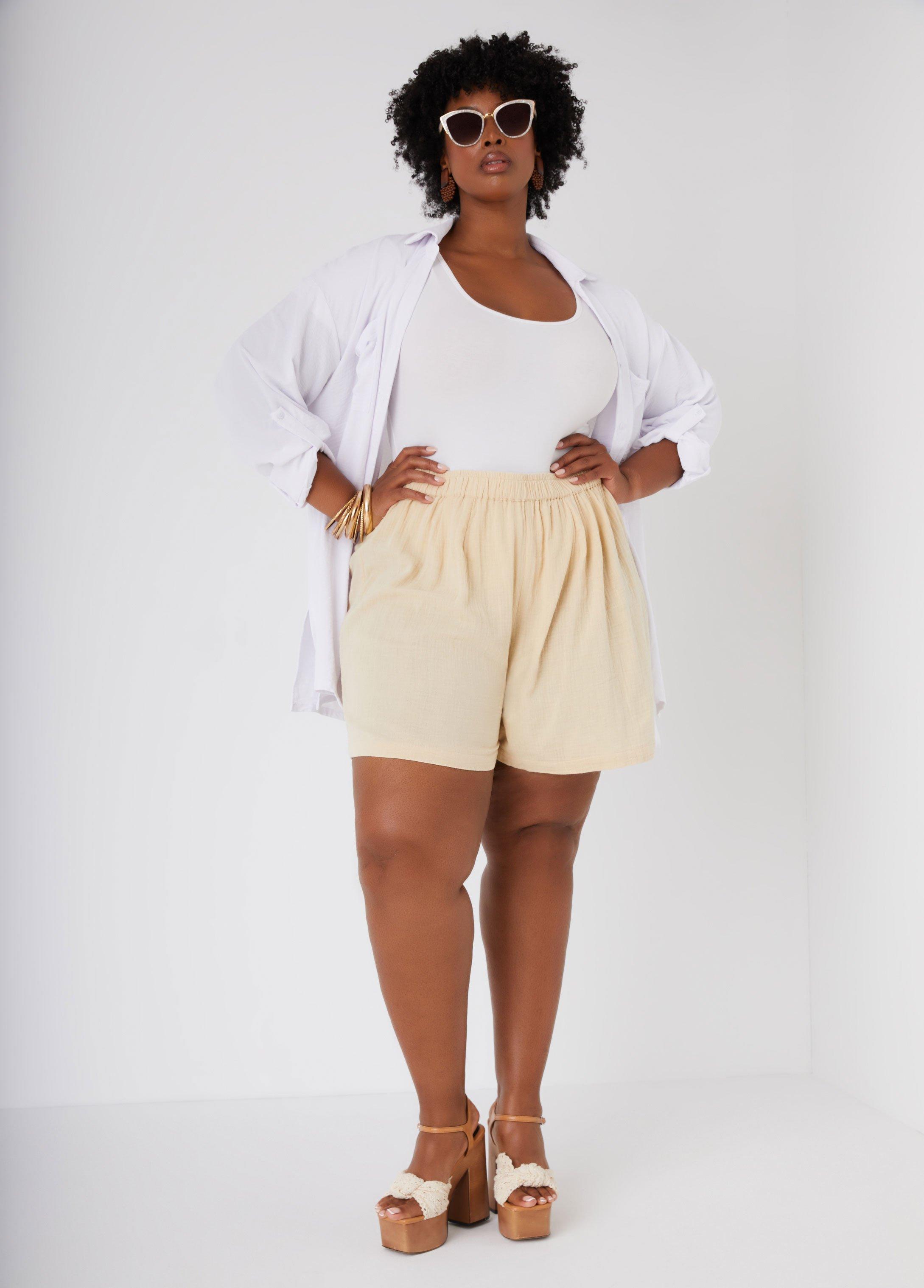 Plus Size Cotton Gauze Shorts Ashley Stewart Product Image