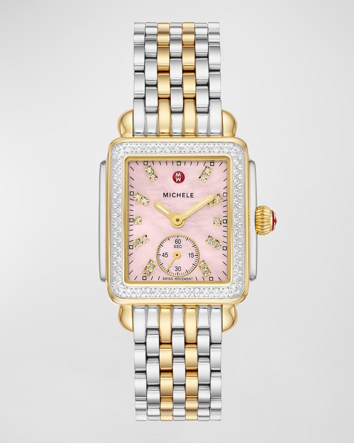 MICHELE 29mm Deco Mid Diamond Two-Tone Bracelet Watch in Country Rose Product Image