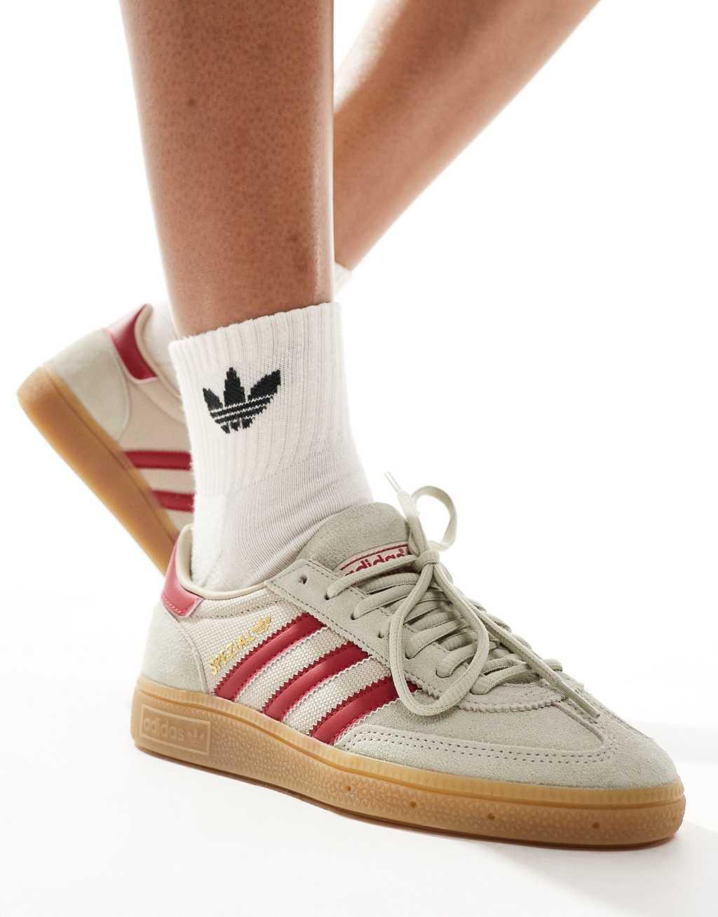 adidas Originals Handball Spezial sneakers in gray and red Product Image