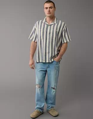 AE Linen-Blend Striped Button-Up Poolside Shirt Product Image