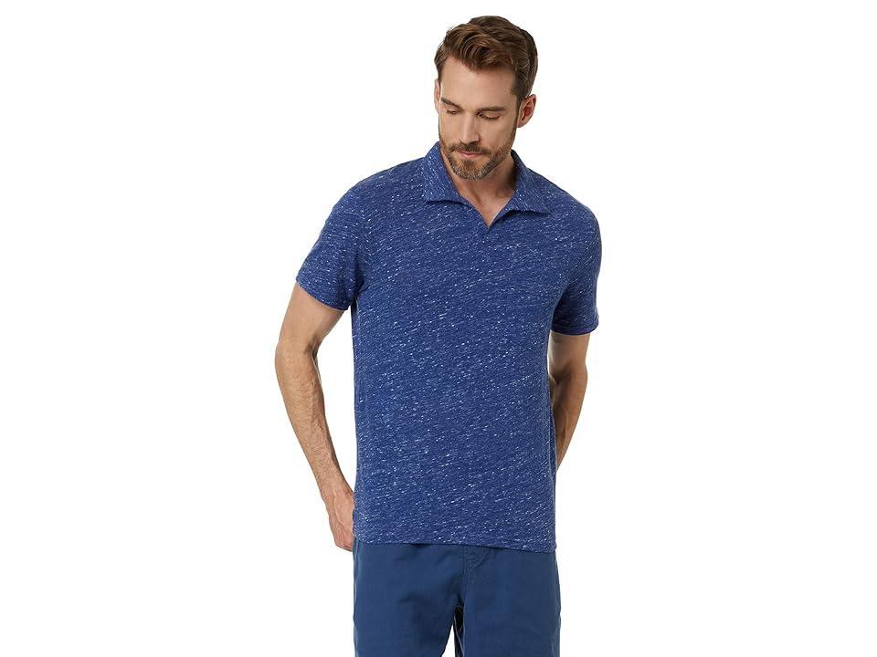 Lucky Brand Linen Short Sleeve Johnny Collar Polo (Blue Depths) Men's Clothing Product Image