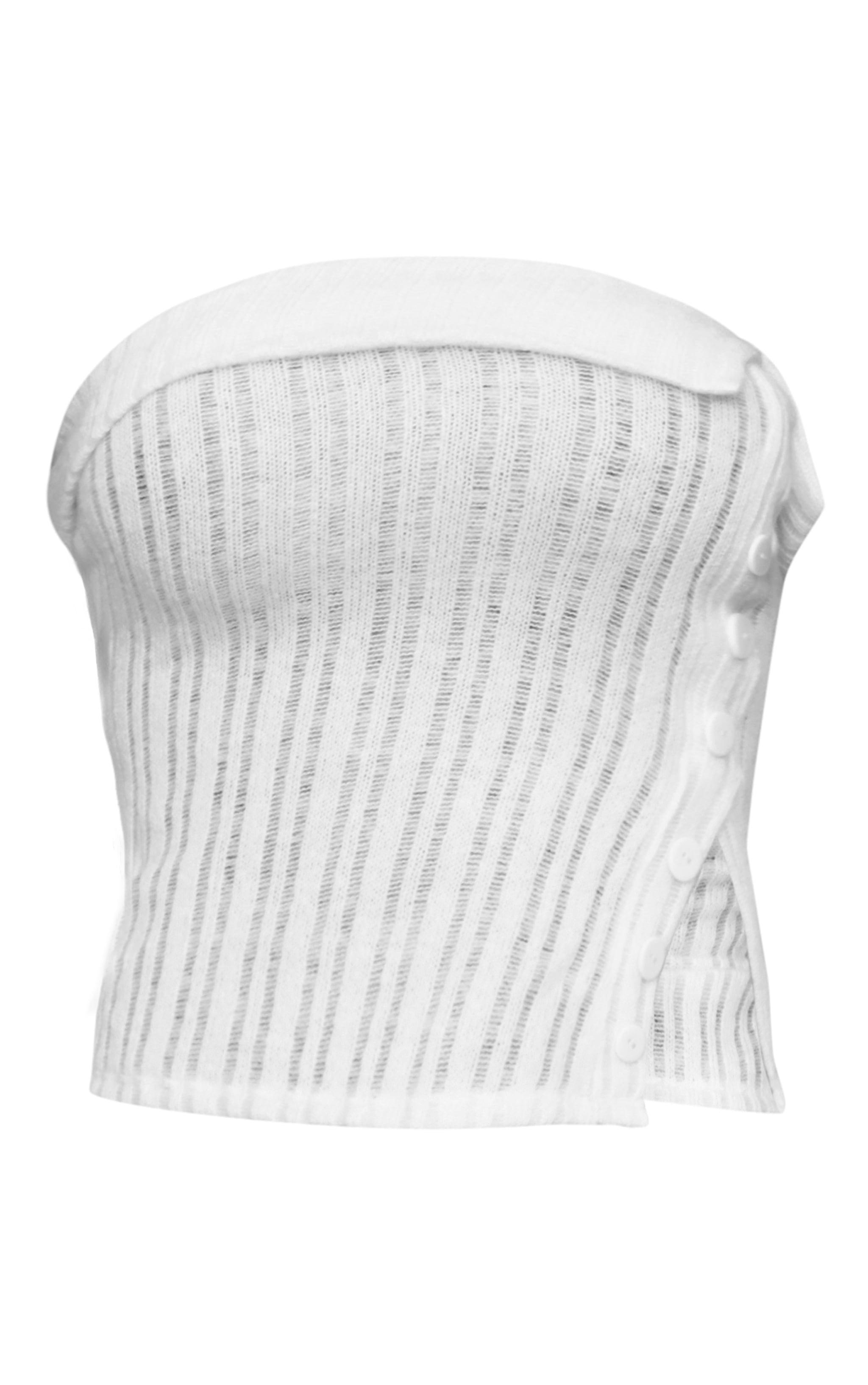 Cream Textured Knit Button Down Bandeau Top Product Image